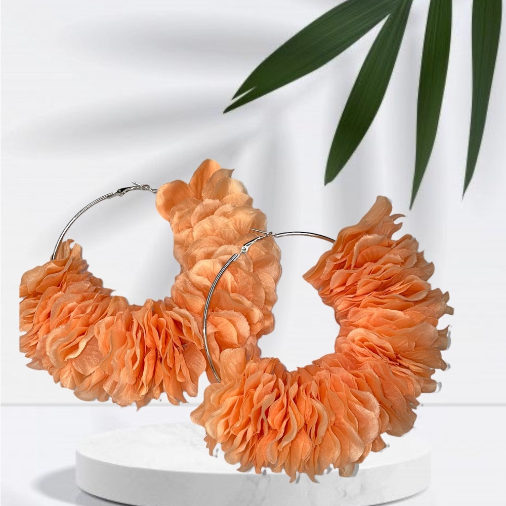 Orange Floral Hoop Earrings